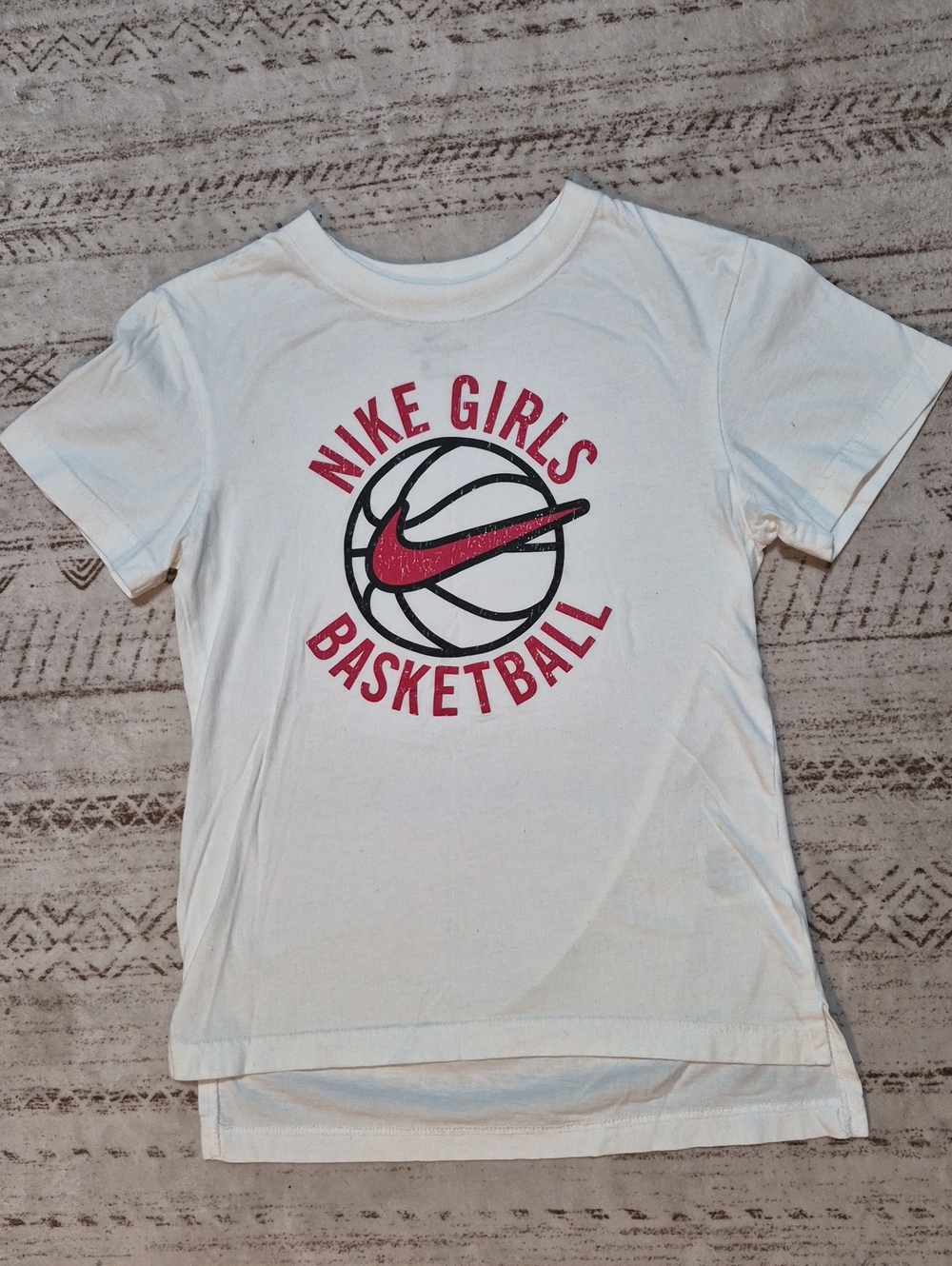 Nike Girls White Tee with Pink & Black Basketball Logo